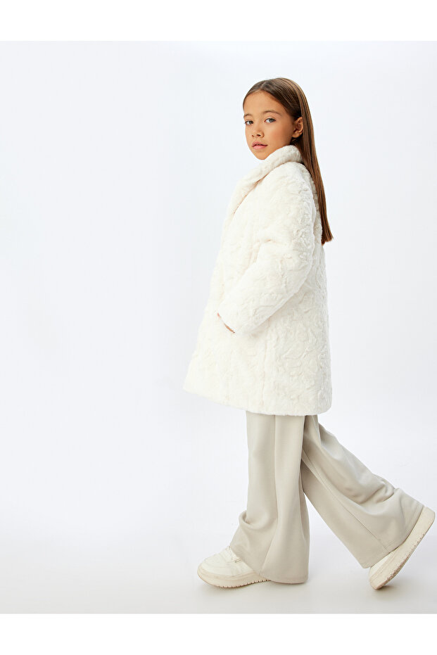 Plush Coat with Stand Collar and Zipper Pocket Detail