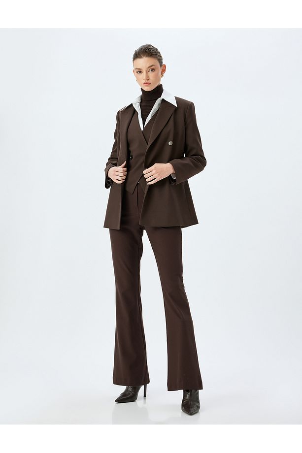 Slim Fit Cepli Kemerli İspanyol Paça Kumaş Pantolon - 2