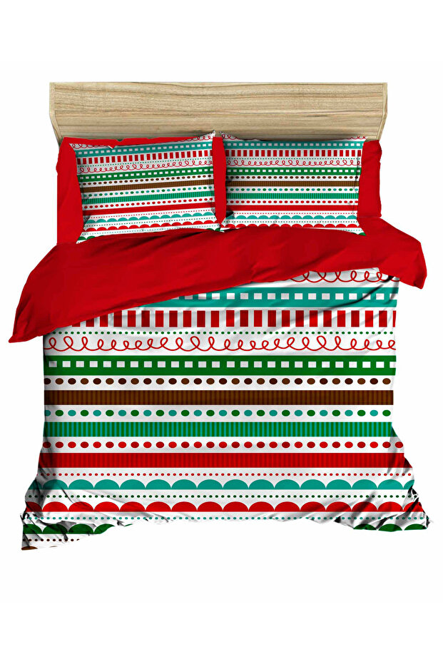New Year's Striped and Circular Patterns Digital Duvet Cover Set