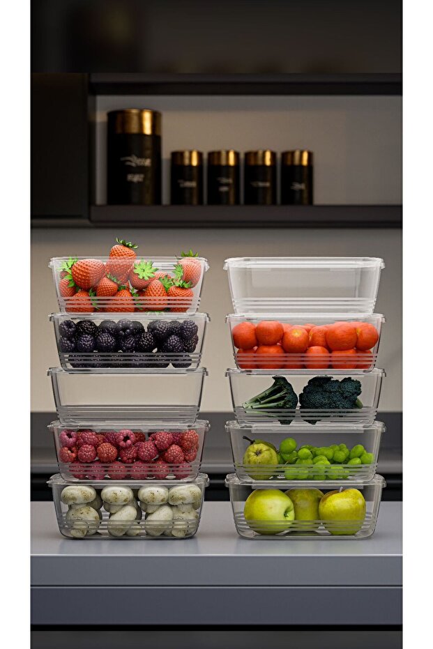 10 Adet 1lt Kendinden Kapaklı Derin Dondurucu Mikrodalgaya Uygun Saklama Kabı - 1