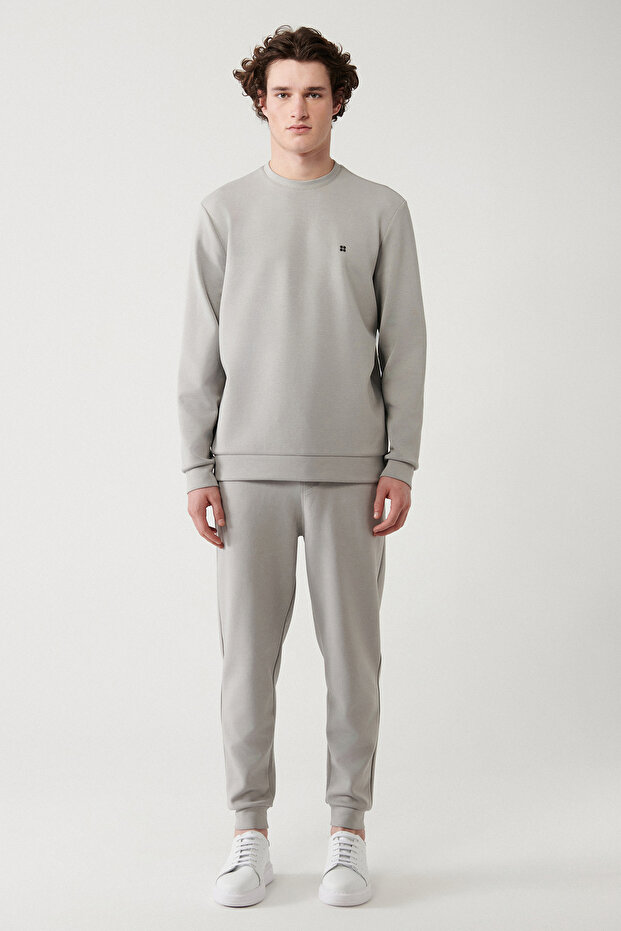 Erkek Gri Bisiklet Yaka Esnek Yumuşak Doku İnterlok Kumaş Basic Regular Fit Sweatshirt B001100 - 4