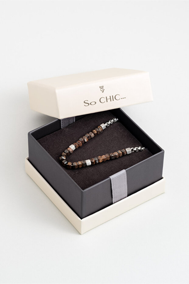 Bronzit Taşlı 53 Cm Çelik Kolye - 5