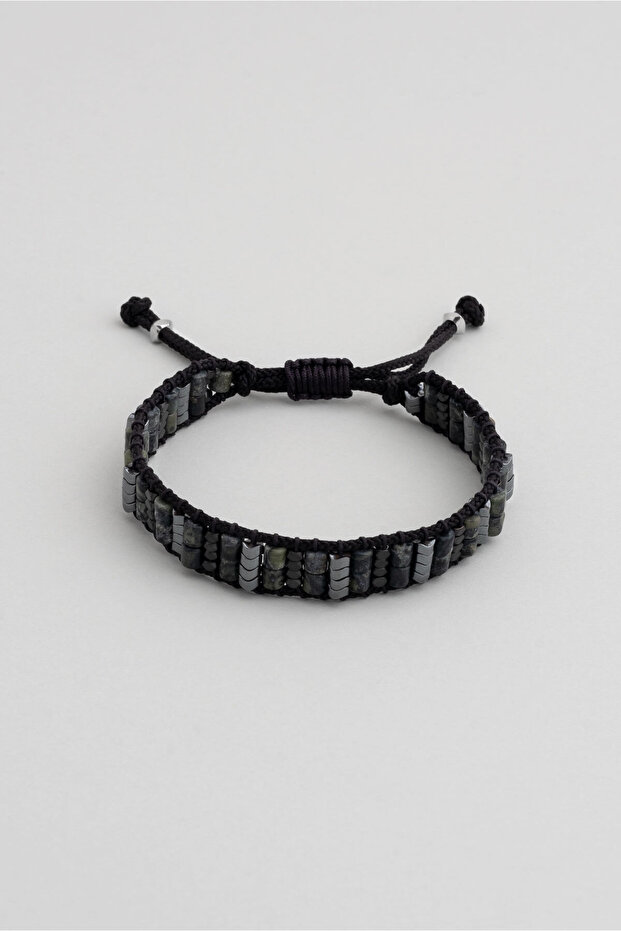 Colorful Rope Detailed Steel Adjustable Men's Bracelet