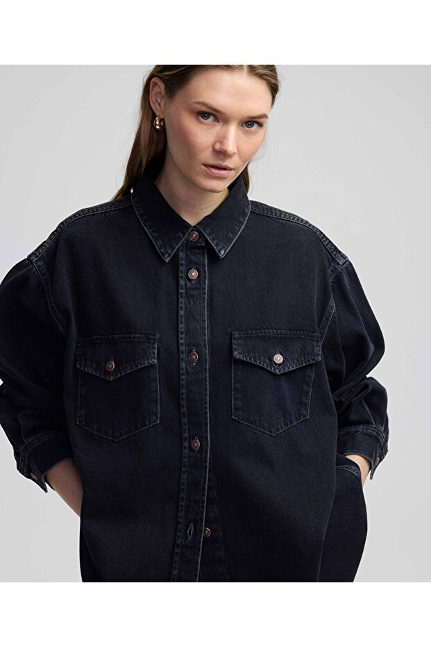 Cepli denim gömlek - 1