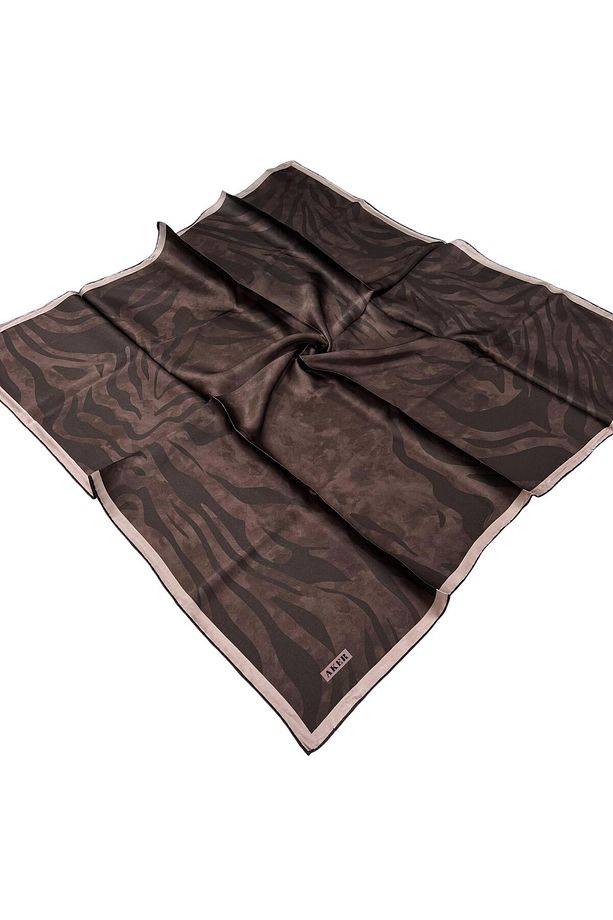 İpek Eşarp - 8478713-931 Kahve Siyah Twill - 1