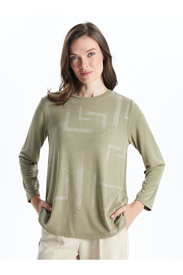 Crew Neck Patterned Women's Blouse