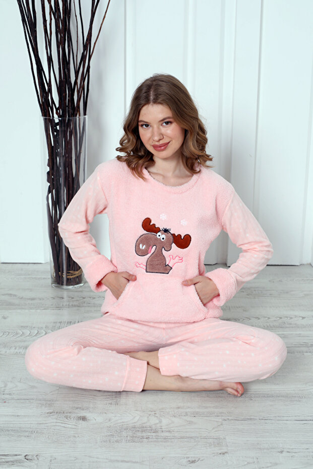 Fwn 04-3301 Plush Welsoft Fleece Winter Soft Deer Women's Pajama Set