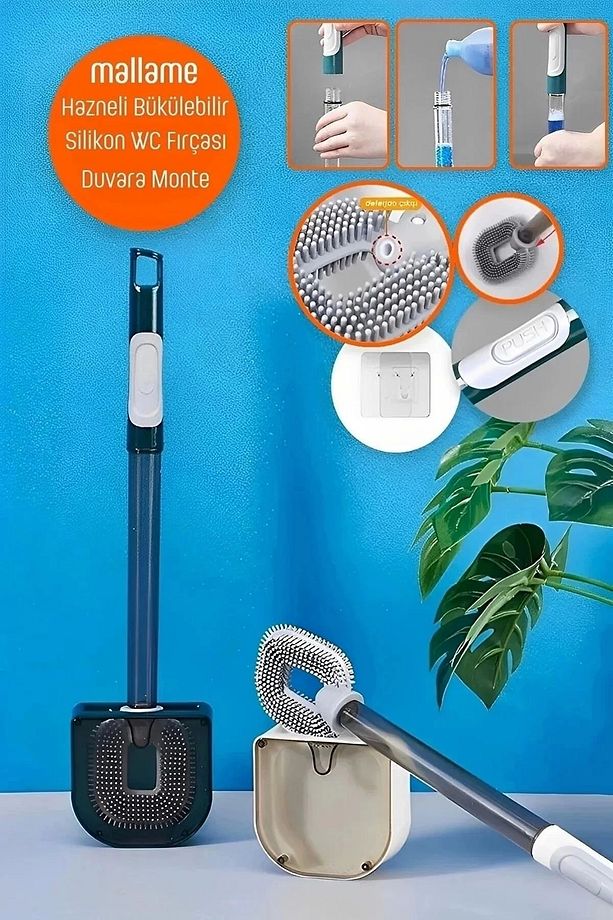 Deterjan Hazneli Bükülebilir Silikon Klozet Tuvalet Banyo Wc Küvet Temizleme Fırçası Doldurulabilir - 1