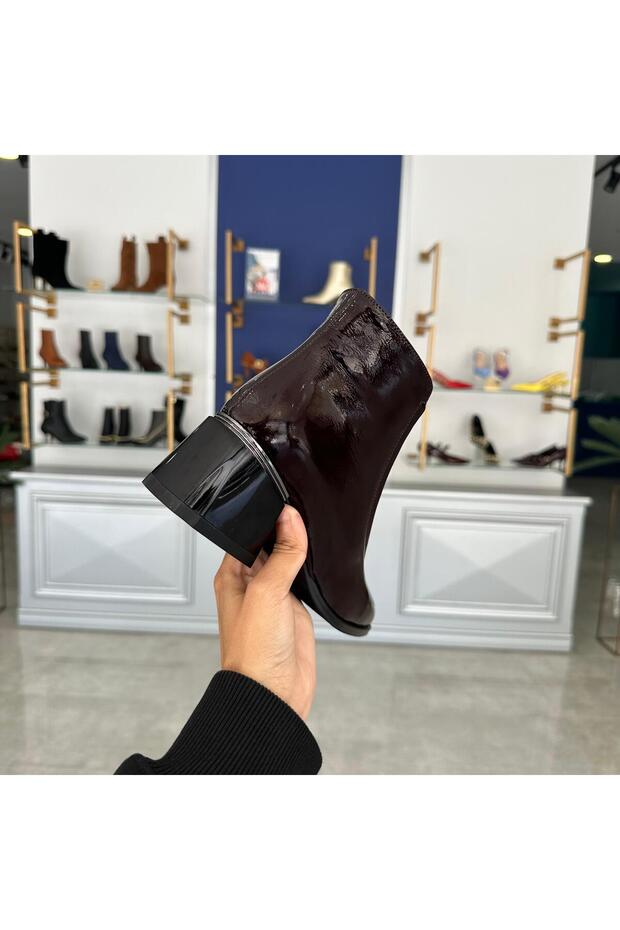 Hakiki Rugan Deri Kare Burun Bot - 4