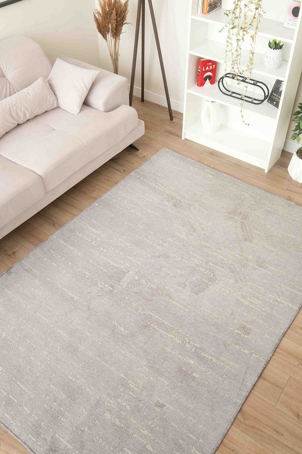 Mia Viskon Dokuma Halı Kaymaz Taban Yıkanabilir Gri Salon Halısı 1411 - 6