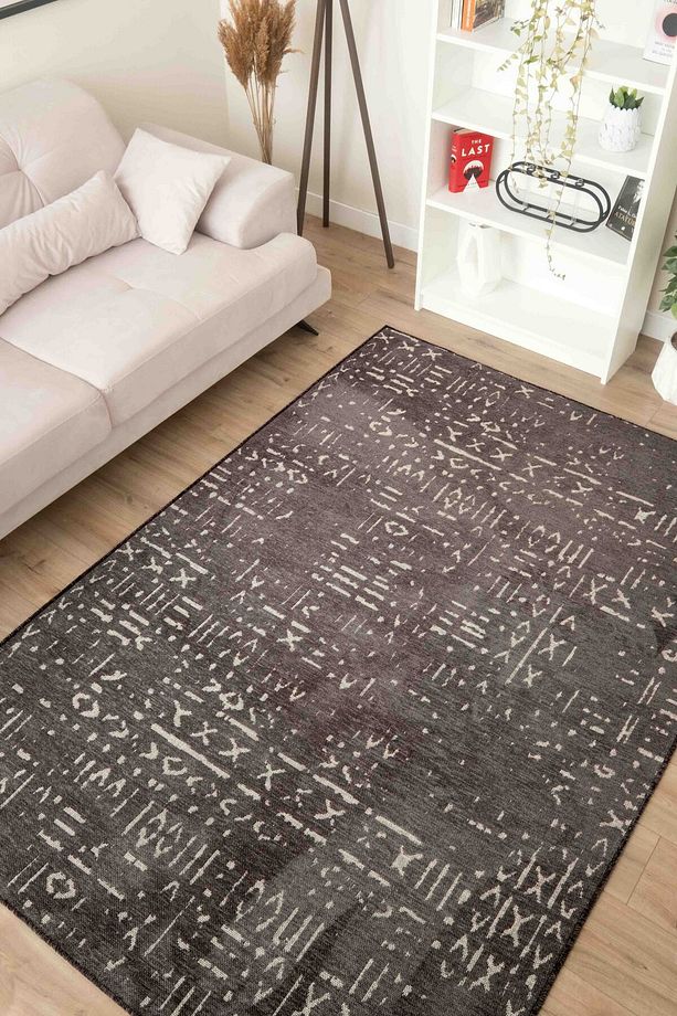 Mia Viskon Dokuma Halı Kaymaz Taban Yıkanabilir Antrasit Antre Halısı 1454 - 6