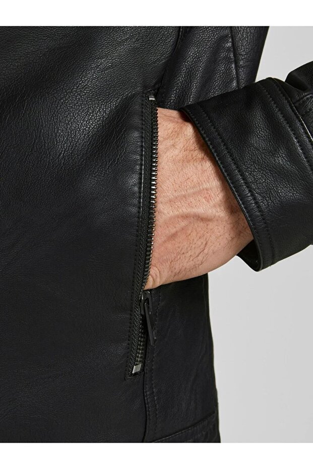 JACK&JONES12182461 2 POCKET ON ZIPPERED LEATHER JACKET - 4