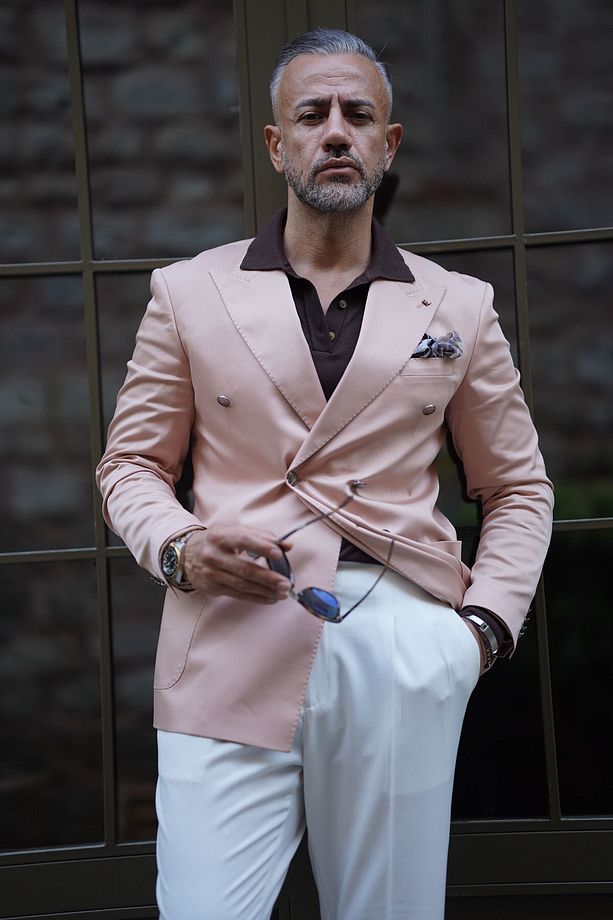 Bej Kruvaze Tek Ceket - Slim Fit - 1