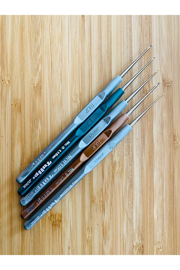 Plastik Saplı Oya Ve Dantel El Işi Sarı Uç Tığ Seti. No: 6, 7, 9, 11, 15.  5'li Set. - 3