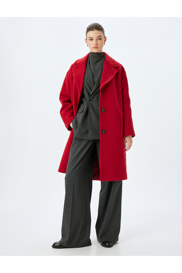 Belted Buttoned Double Breasted Long Stamp Coat