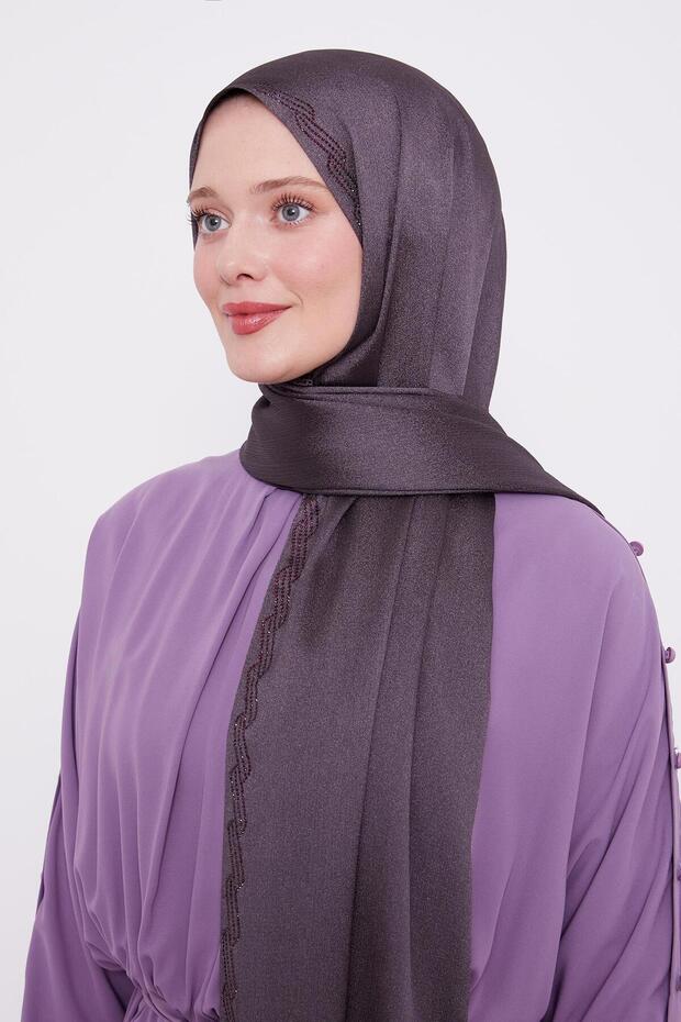 Menekşe Dalgalı İşlemeli Diamond Şal - 2