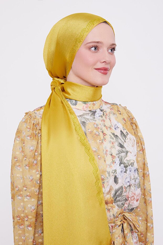 Lime Dalgalı İşlemeli Diamond Şal - 1