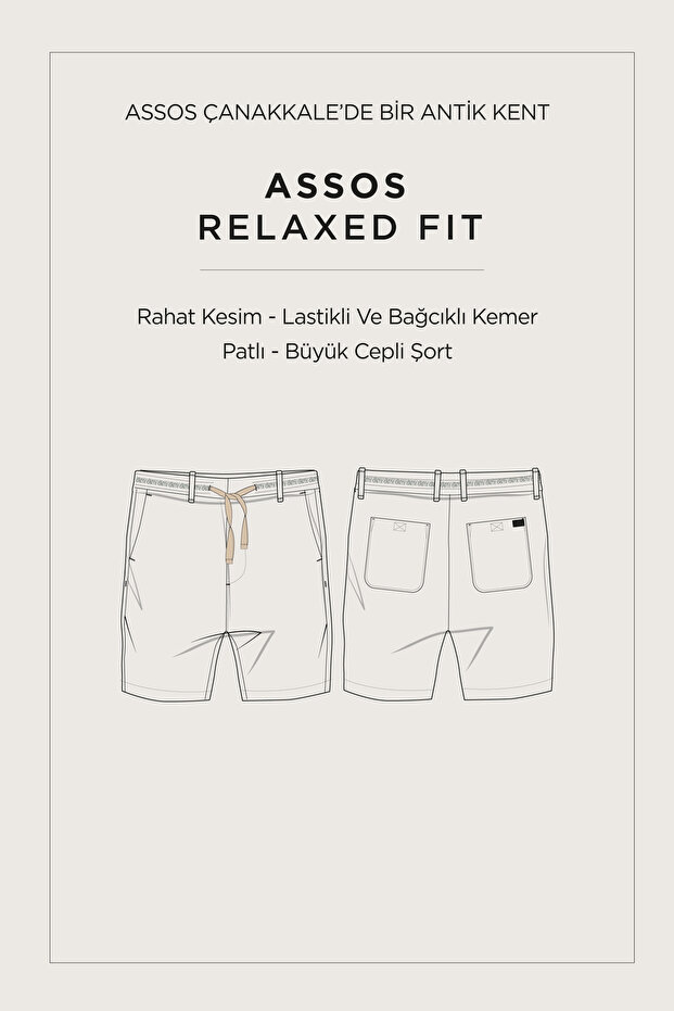 Erkek Gri Beli Lastikli %100 Keten Assos Relaxed Fit Şort A41Y3710 - 4