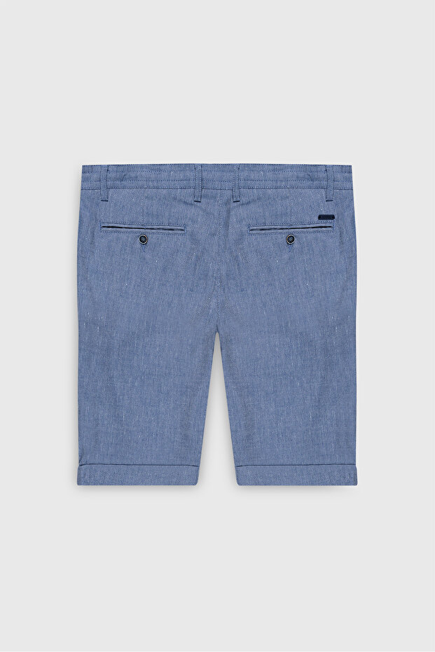 Erkek Lacivert Slim Fit Dar Kesim Yan Cepli Gofre Desenli Şort - 4