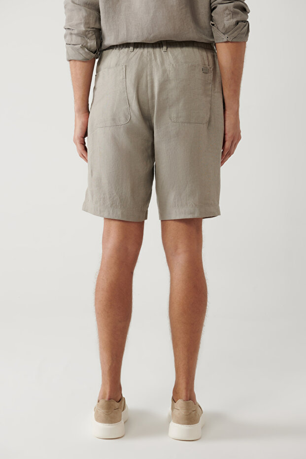 Erkek Gri Beli Lastikli %100 Keten Assos Relaxed Fit Şort A41Y3710 - 5
