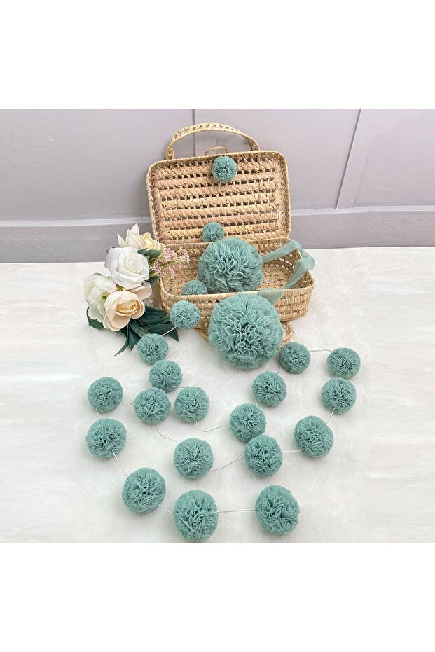Tulle Mini Pompom Banner Sage Green