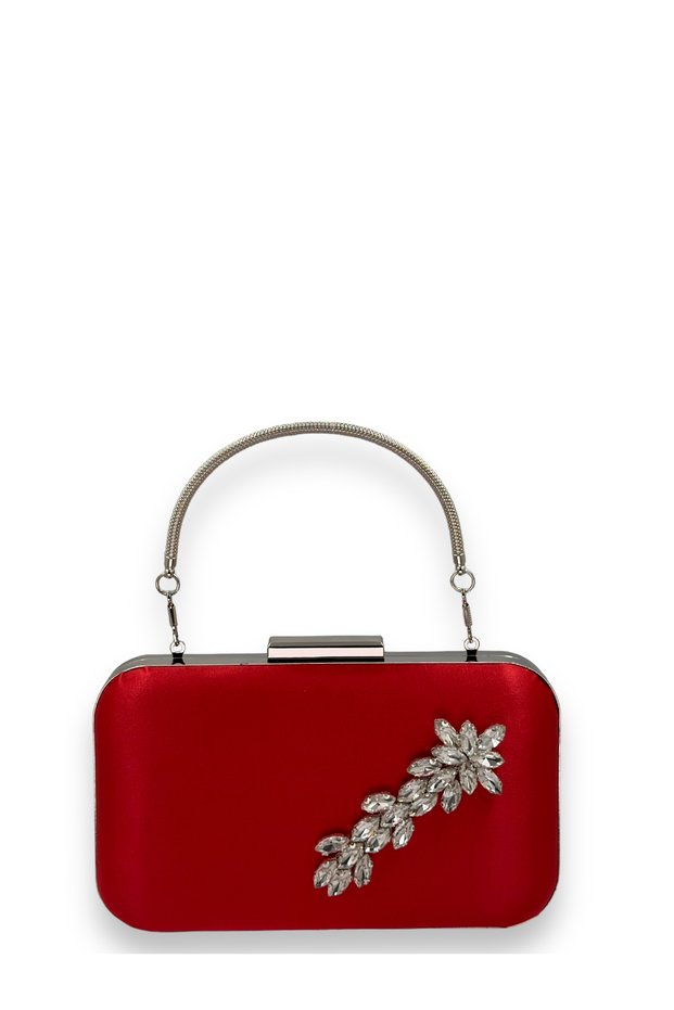 Red Color Satin Silver Case Silver Stone Handle Evening Dress Evening Bag Portfolio