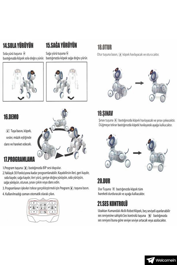 Oyuncak 30 Fonksiyon Uzaktan Kumandalı Şarjlı Sesli Işıklı Dokunma Algılama Programlama Robot Köpek - 9
