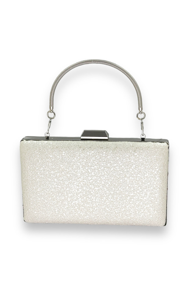 Ecru Crystal Patterned Matte Leather Metal Handle Evening Dress Bag Evening Bag Henna Wedding Engagement Bag