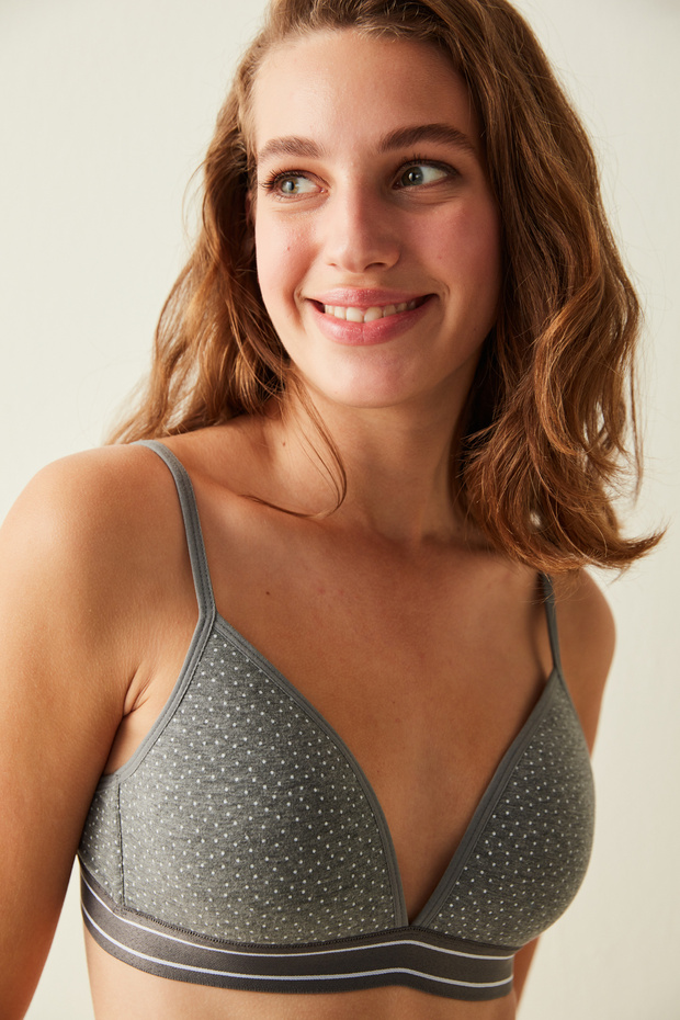 حمالة صدر مرنة مبطنة وغير لاسلكية منقوشة باللون الرمادي - 2