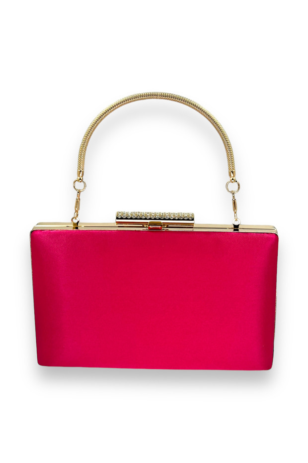 Fuchsia Pink Color Satin Crystal Stone Evening Dress Bag Evening Bag Henna Bridal Bag