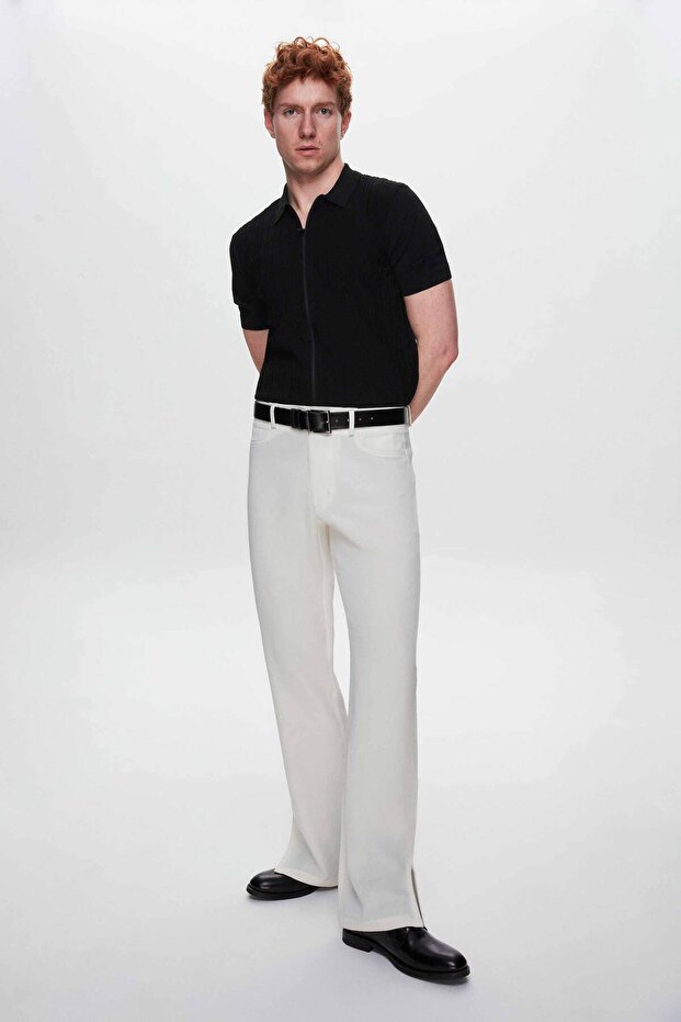 Relaxed Fit Siyah Rayon Triko Kazak - 4