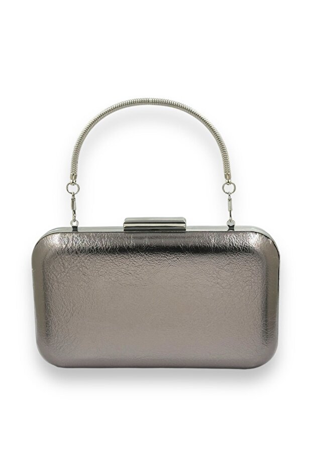 Chain Strap Evening Bag – Wrinkled Leather, Metallic, Graduation | Anthracite Grey/Platinum