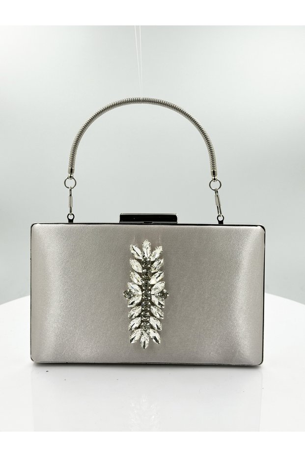 Mink Color Satin Silver Case Silver Stone Evening Dress Bag Evening Bag Portfolio