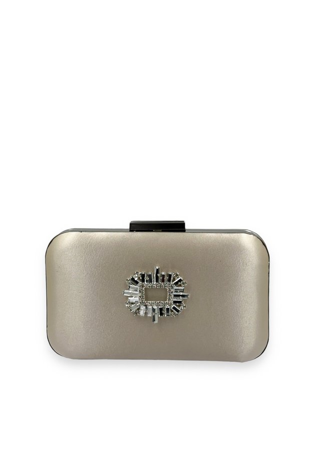 Nude Color Satin Silver Case Silver Stone Evening Dress Bag Evening Bag Portfolio