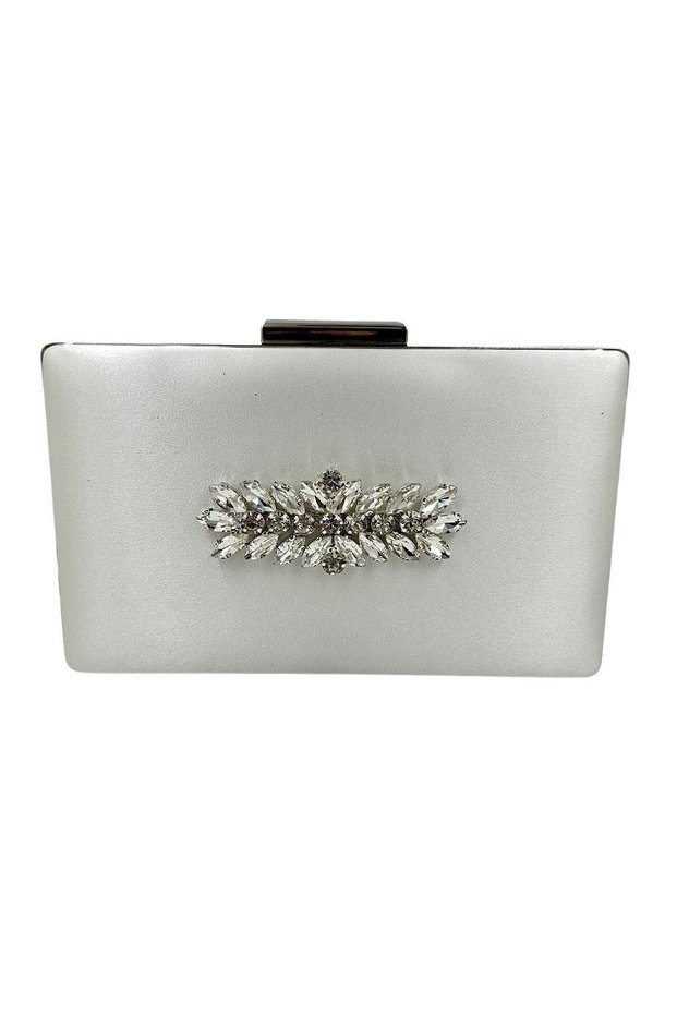 Ecru Color Satin Silver Case Silver Stone Evening Dress Bag Evening Bag Portfolio