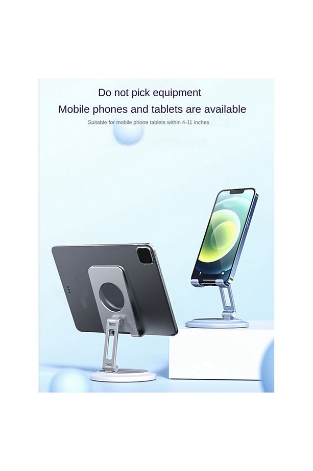 Yüksek Kaliteli Metal Katlanabilr Dönebilen Ayarlanabilr Telefon Tutucu Masa Üstü Mavi Tablet Standı - 4