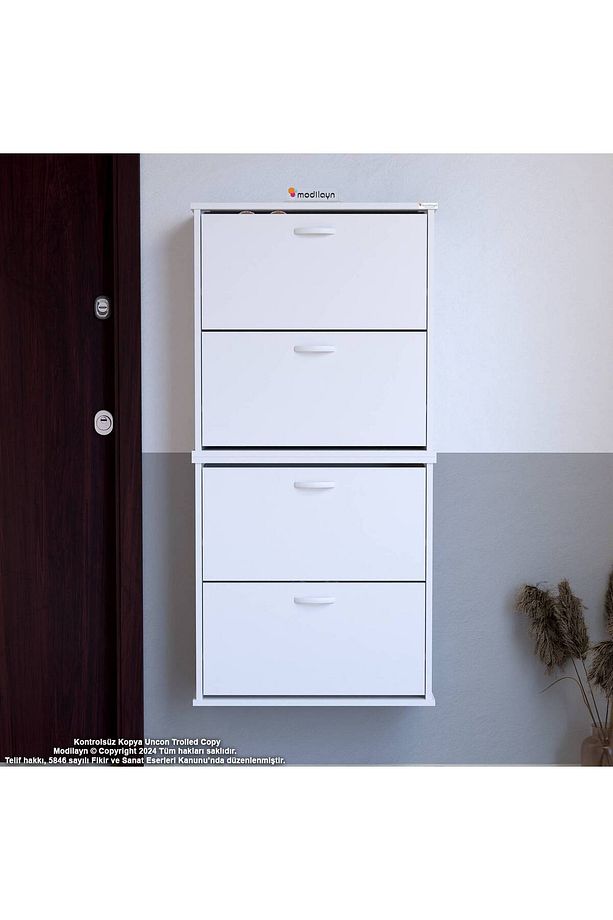 Umay Asma Kapı Önü 52 X 148 X 25,5 Cm’ Lik 4 Düşer Kapak 8 Göz Raf Bölmeli Ayakkabılık - 1