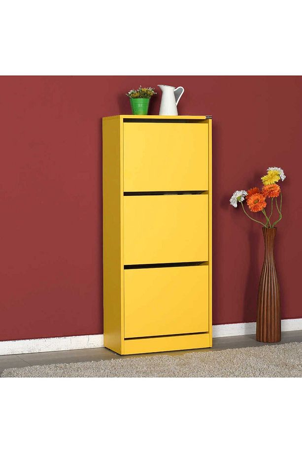 Flat Duo 3 Katlı Ayakkabılık Dolabı - Hardal - 4