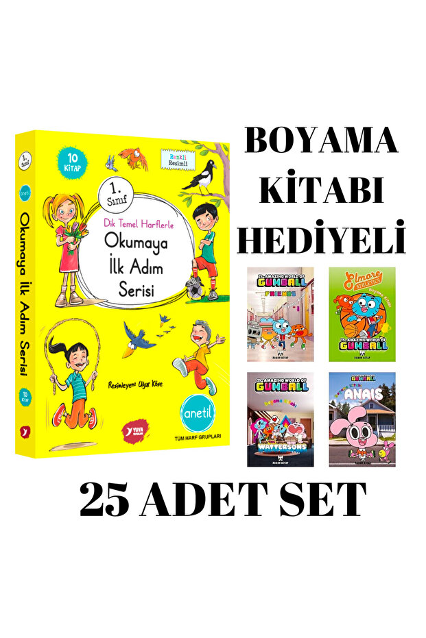 First Step to Reading Series 1. Grade 10 Book (Aneti̇l) - 25 Set - Coloring Book with Gift
