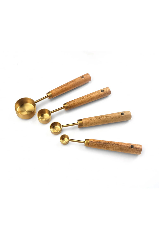 Small 4-Piece Wooden Handle Gold Luxury Measuring Spoon - Spice Spoon Set