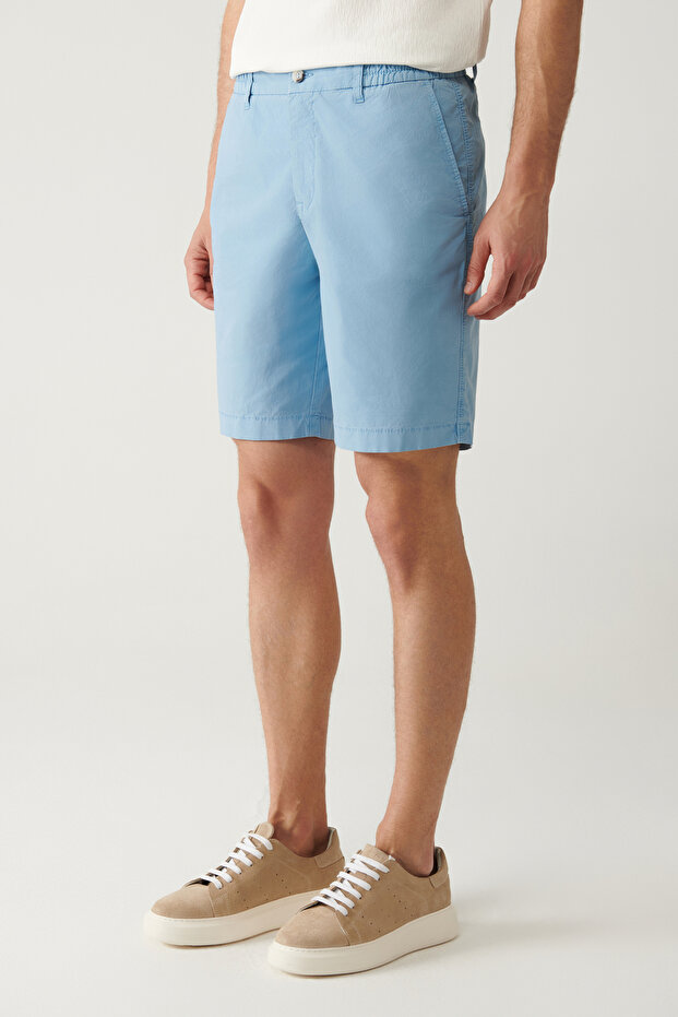 Erkek Mavi Beli Lastikli Pamuklu Aspendos Relaxed Fit Şort A41Y3733 - 3