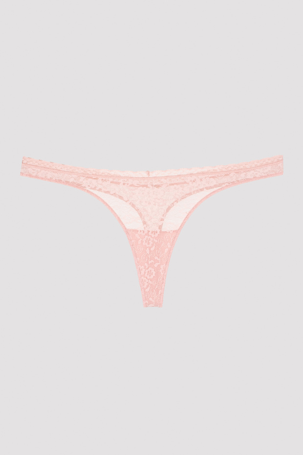 Pembe Easy Lace V Shape Thong Külot - 3