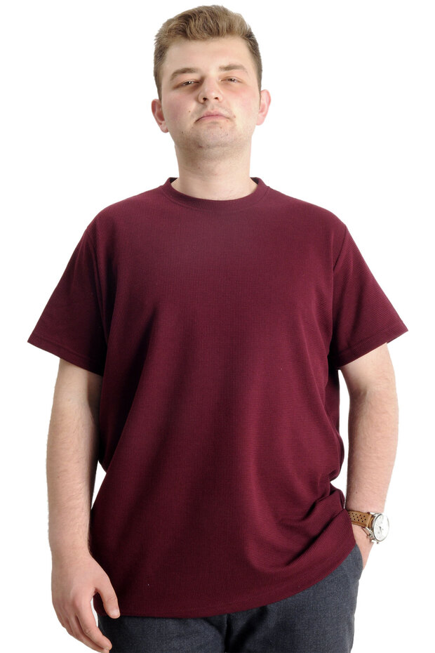 Mode XL Large Size Unisex T-Shirt Crew Neck Waffle 20033 Claret Red