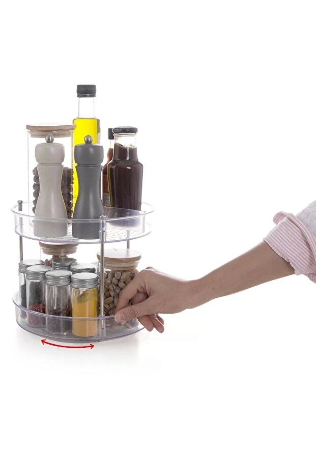 Elpida Two Tier Revolving Shelf - Transparent - 2