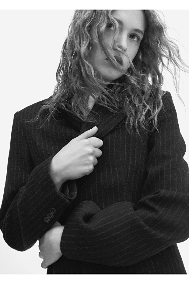 Çizgili Yün Ceket - 8