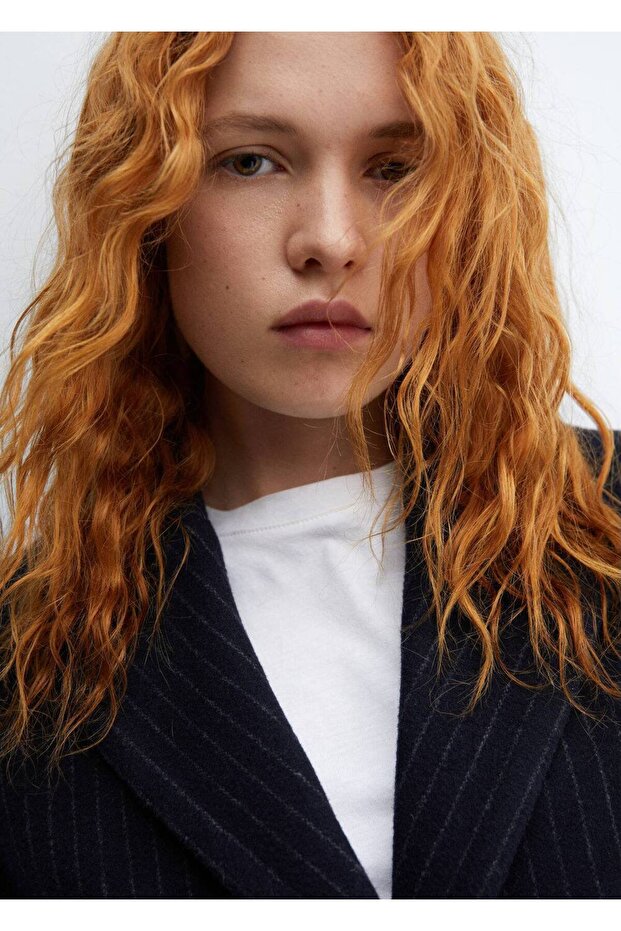 Çizgili Yün Ceket - 7