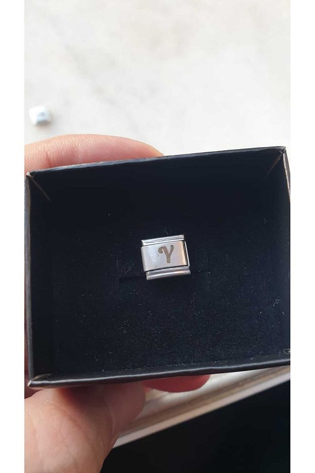 İTALYAN ÇELİK CHARM NOMİ ÇELİK CHARM Y HARFİ İSİM TARİH BAŞ HARF YAZILIR 9 MM  FMACCESORİES - 5