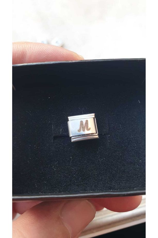 İTALYAN ÇELİK CHARM NOMİ ÇELİK CHARM M HARFİ İSİM TARİH BAŞ HARF YAZILIR 9 MM  FMACCESORİES - 3