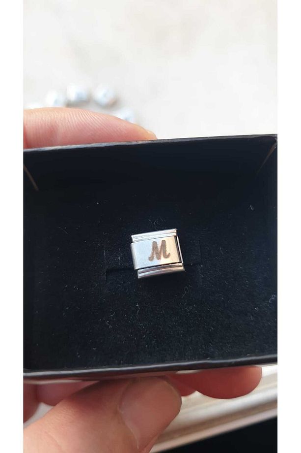 İTALYAN ÇELİK CHARM NOMİ ÇELİK CHARM M HARFİ İSİM TARİH BAŞ HARF YAZILIR 9 MM  FMACCESORİES - 7