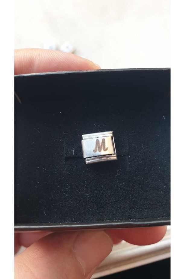 İTALYAN ÇELİK CHARM NOMİ ÇELİK CHARM M HARFİ İSİM TARİH BAŞ HARF YAZILIR 9 MM  FMACCESORİES - 4